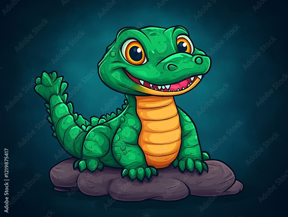 Fototapeta premium Adorable Baby Alligator Cartoon Illustration