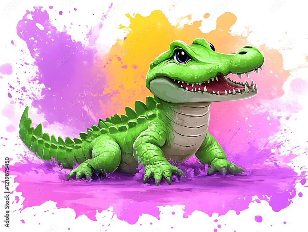 Obraz premium Adorable Baby Alligator Cartoon Illustration