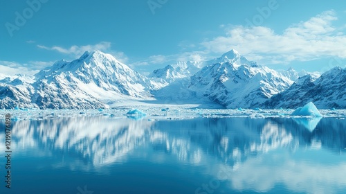 Wallpaper Mural Snowy mountain range reflected in calm blue water with icebergs. Torontodigital.ca