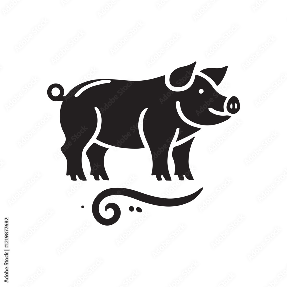 Obraz premium Black Color Pig silhouette design Vector Illustration, Solid White Background (9).eps