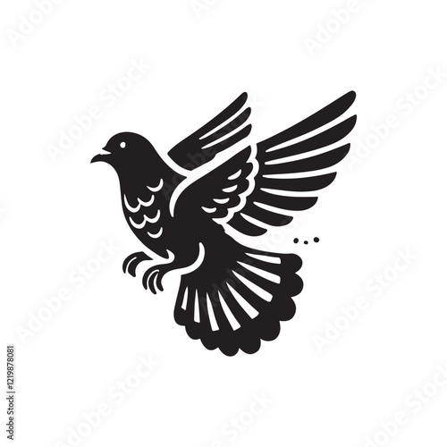 Black Color Pigeon silhouette design Vector Illustration, Solid White Background (1).eps