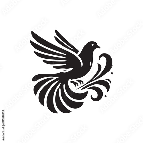 Black Color Pigeon silhouette design Vector Illustration, Solid White Background (3).eps