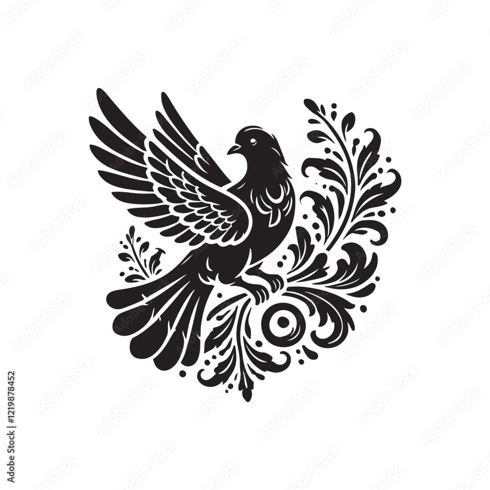 Fototapeta premium Black Color Pigeon silhouette design Vector Illustration, Solid White Background (6).eps