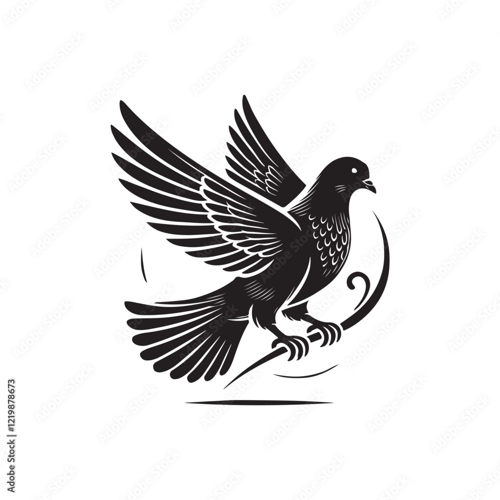 Fototapeta premium Black Color Pigeon silhouette design Vector Illustration, Solid White Background (8).eps