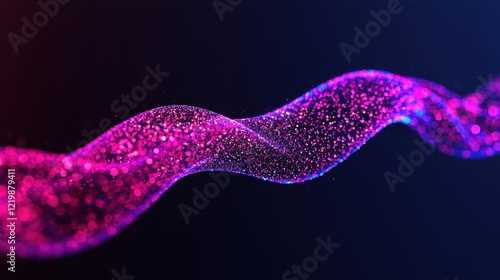 Colorful glowing wave of particles flowing in dark space background