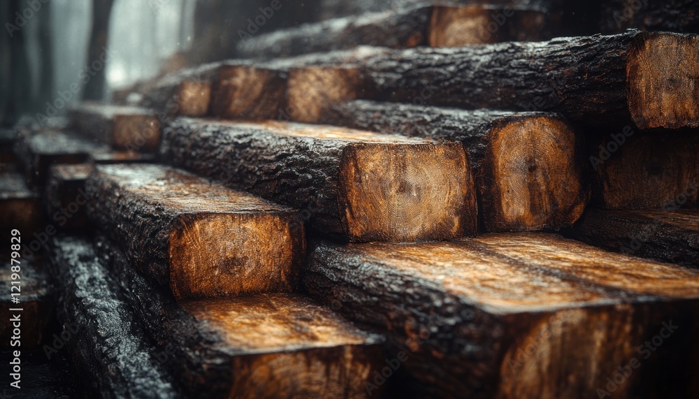 Close-up Stacked Wooden Logs with Textures and Patterns in Natural Lighting Close-up Stacked Wooden Logs with Textures and Patterns in Natural Lighting