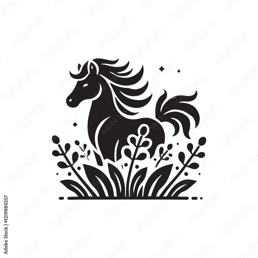 Fototapeta premium Black Color Pony silhouette design Vector Illustration, Solid White Background (12).eps