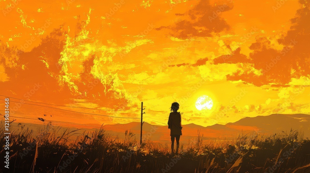 Fototapeta premium Sunset makes the sky and cloud a beautiful golden yellow.
