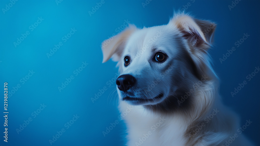 realistic studio photo of a happy dog on a blue background realistic studio photo of a happy dog on a blue background