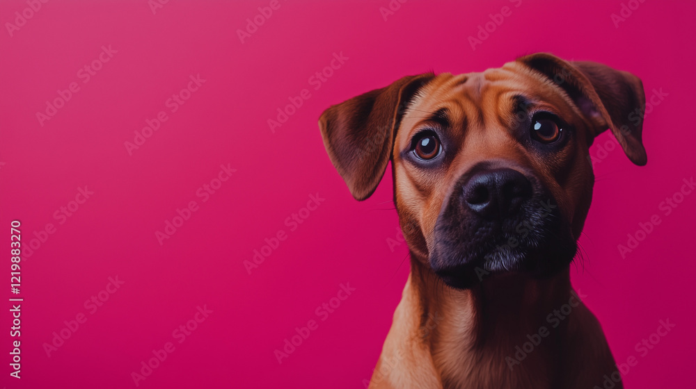 portrait of a dog on magenta background portrait of a dog on magenta background