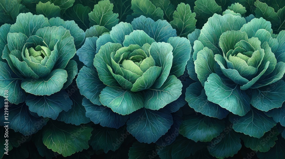 Fototapeta premium Fresh Organic Cabbage Leaves Nutrient Rich Healthy Green Vegetable Salad Natural Wholesome Ingredients