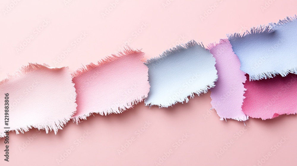 Obraz premium High-resolution torn paper, handcrafted texture, fibrous edges, neutral matte tones. Pink and purple background for text, title, and background,