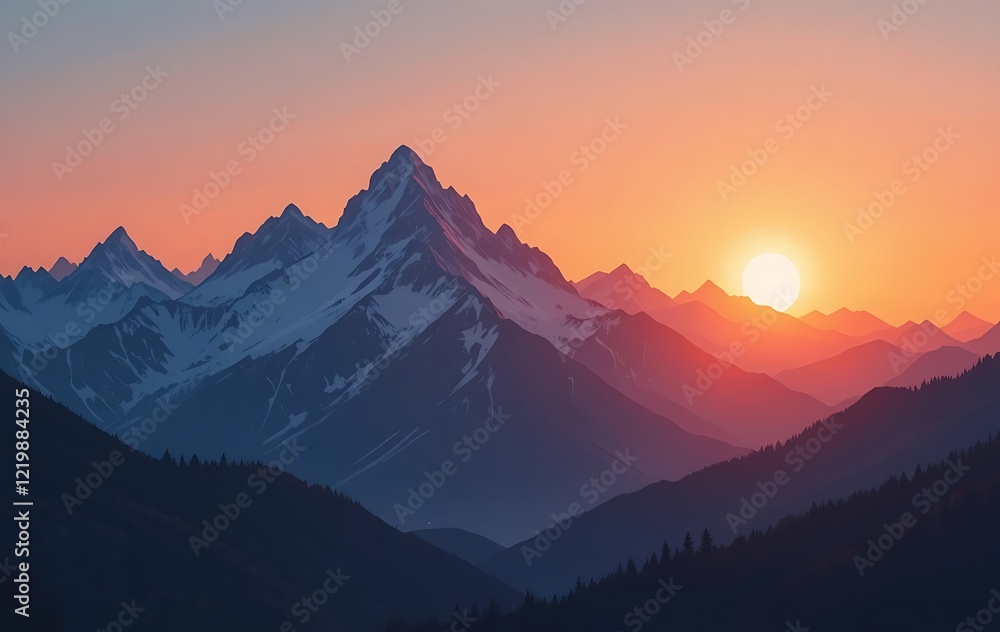 Obraz premium Majestic Mountain Range Sunset Landscape