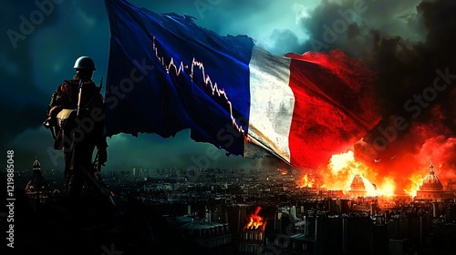 French Flag with Stock Market Crash Chart