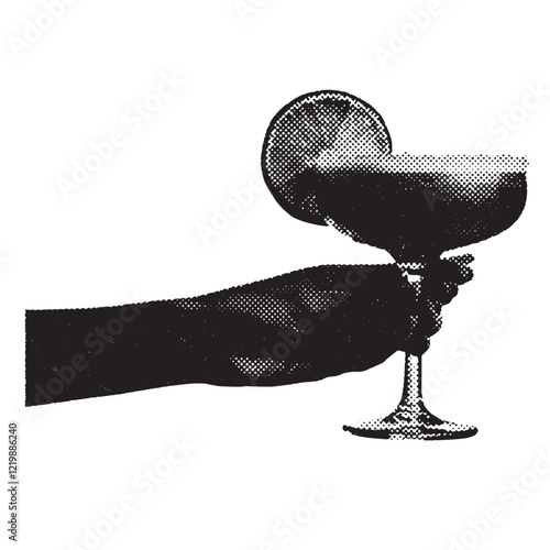 cocktail drink 1980s and 1990s vintage halftone grunge vector design element