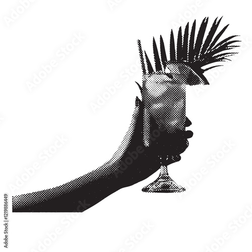 cocktail drink 1980s and 1990s vintage halftone grunge vector design element