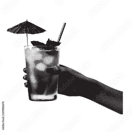cocktail drink 1980s and 1990s vintage halftone grunge vector design element