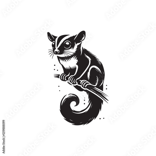 Black Color Sugar Glider silhouette design Vector Illustration, Solid White Background (8).eps
