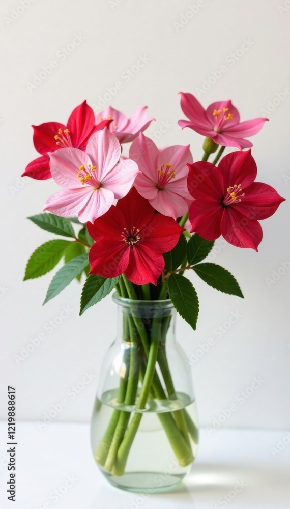 Obraz premium Metrosideros flowers in a vase with fresh water, isolated, blossoms