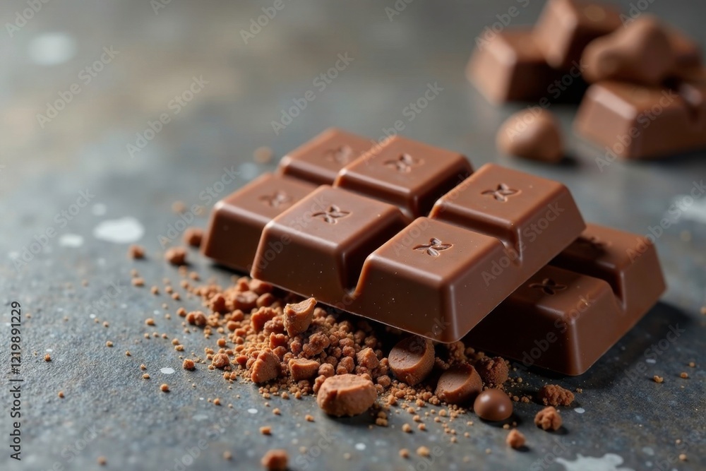 Milk chocolate chunky bar on a natural stone surface, bar, natural stone, chunky Milk chocolate chunky bar on a natural stone surface, bar, natural stone, chunky