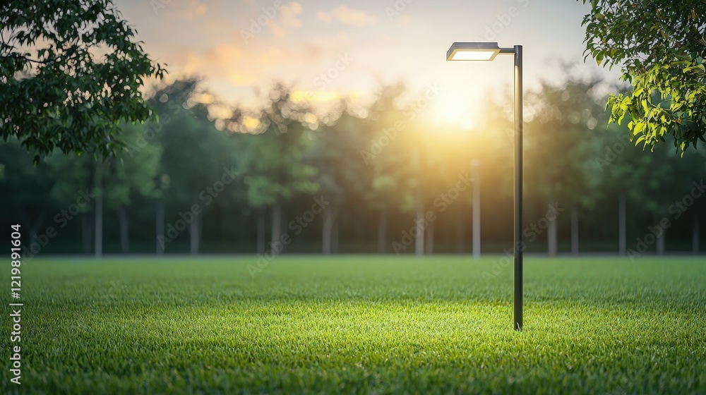 Obraz premium Serene Park Scene with Street Lamp at Sunrise
