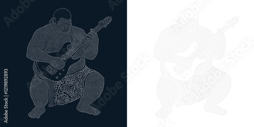 Sumo wrestler playing electric guitar in transparent background photo