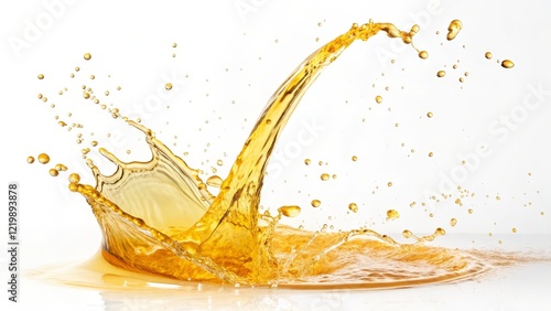 Dynamic Golden Liquid Splash High-Resolution Image, Abstract Concept, White Background Liquid splash, golden, photography