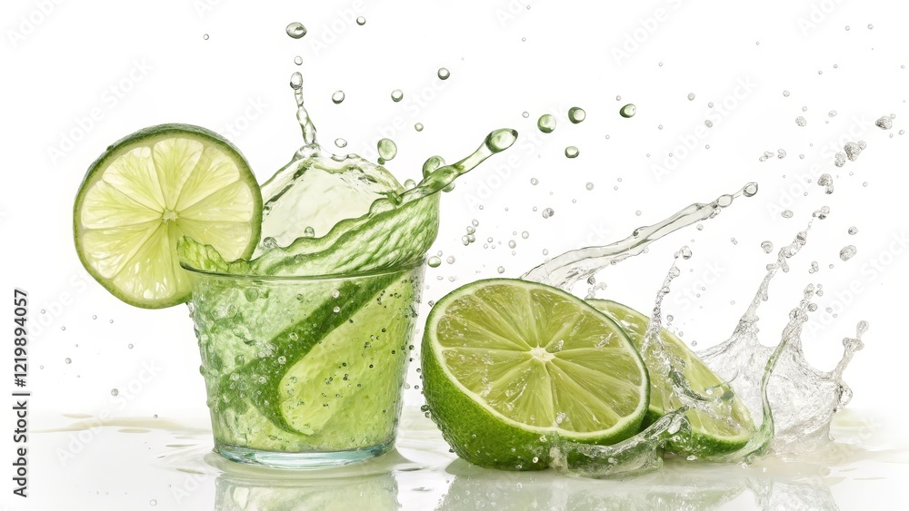 Lime Splash in Glass High-Resolution Water Photography, Refreshing Drink Concept, Close-up Composition Lime, Refreshing Drink Lime Splash in Glass High-Resolution Water Photography, Refreshing Drink Concept, Close-up Composition Lime, Refreshing Drink