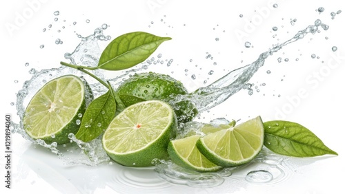 Limes in Water Splash Close-up Photography, Vibrant Green, Refreshing Concept, Food Photography, Lime, Water Lime Photography, Freshness