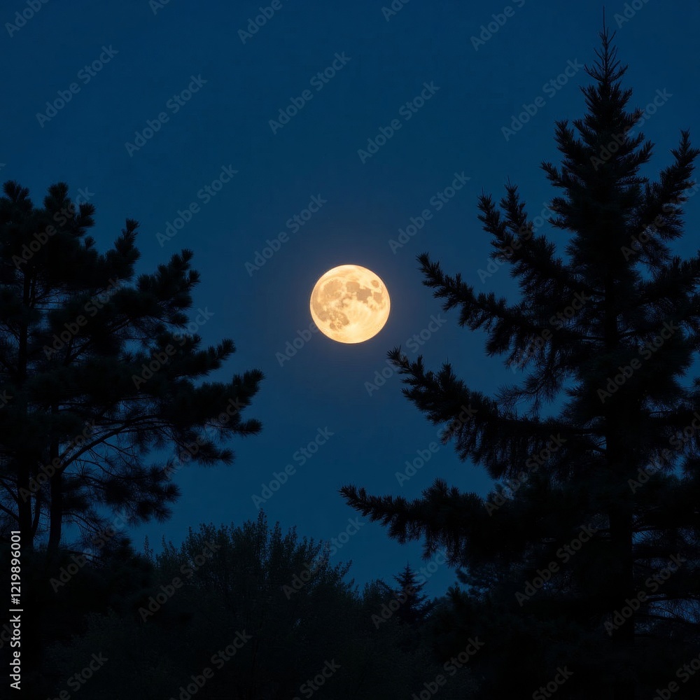 Full moon night sky with trees silhouettes Full moon night sky with trees silhouettes