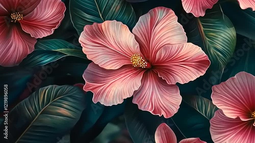 Wallpaper Mural Lush Pink Hibiscus Blossom in Deep Green Foliage Torontodigital.ca