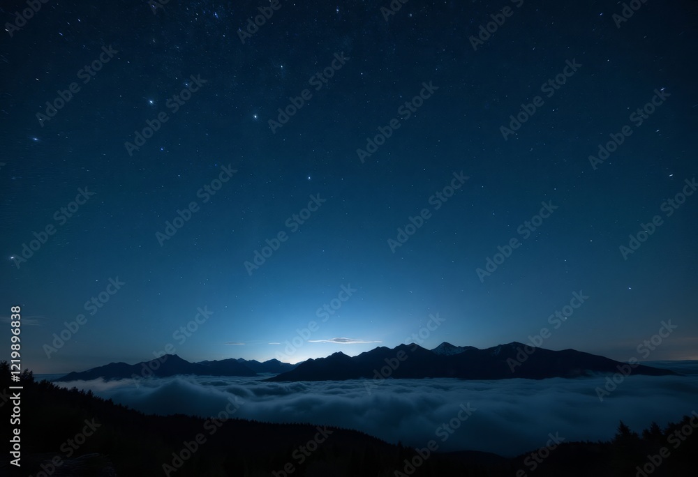Night Sky with Stars above Mountains and Clouds Night Sky with Stars above Mountains and Clouds