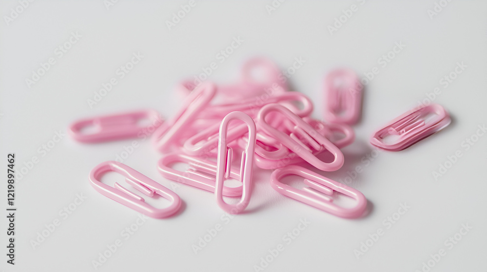 A pile of pink paperclips on a white background. Perfect for office supplies, stationery, or minimalist aesthetic. A pile of pink paperclips on a white background. Perfect for office supplies, stationery, or minimalist aesthetic.