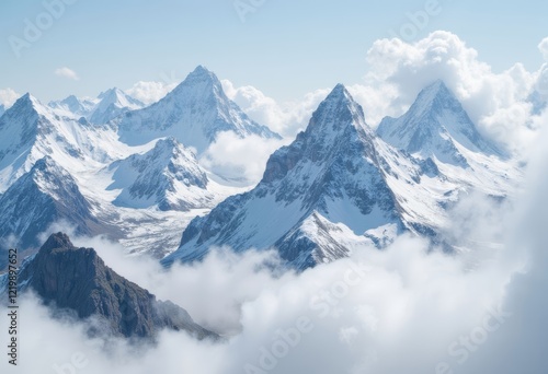 Wallpaper Mural Snow capped mountains with clouds Torontodigital.ca