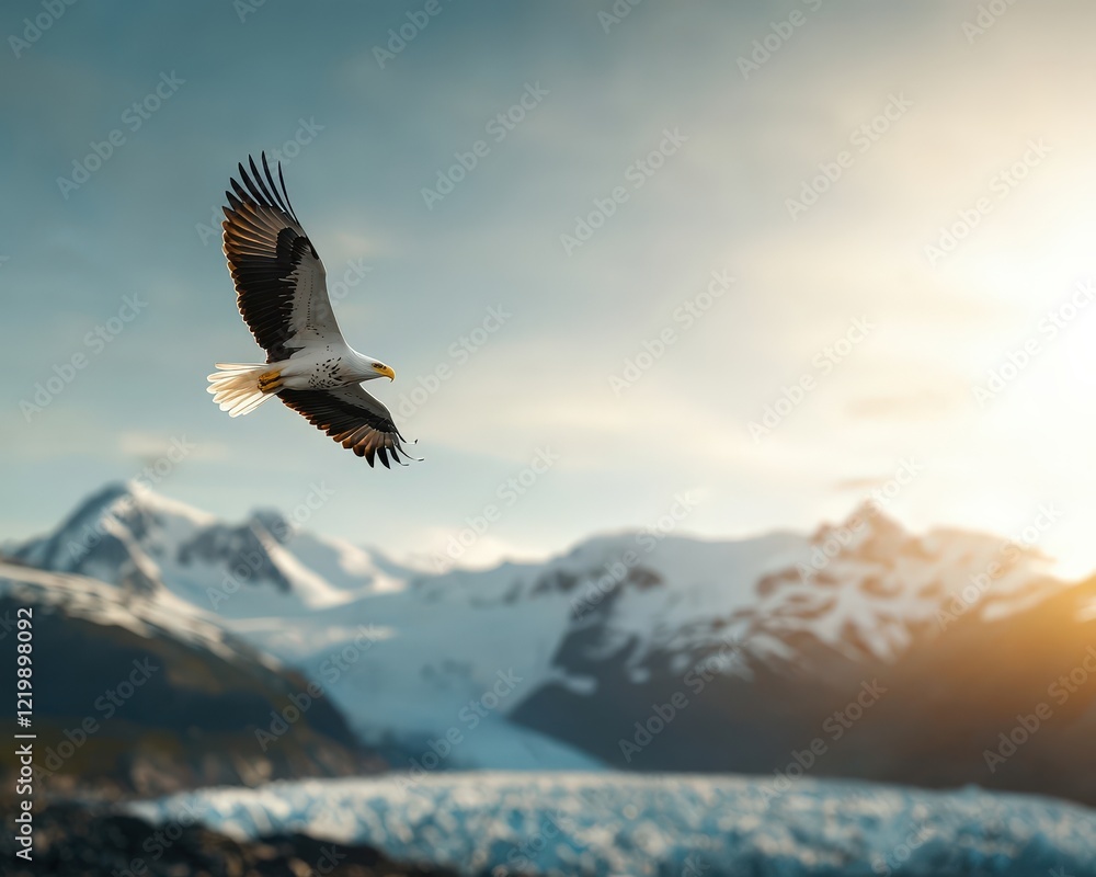 Fototapeta premium Majestic Eagle Soaring Over a Glacial Landscape