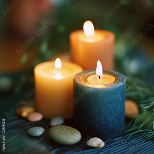 real like image of a photograph of candles and incents with a theam of relaxation Taken form a macro lense iso 200 photo