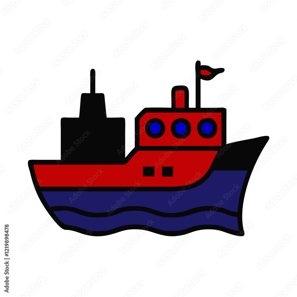Fototapeta premium Colorful cartoon-style ship icon