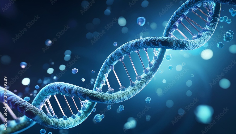 Intricate DNA double helix in vibrant blue, a microscopic marvel. Intricate DNA double helix in vibrant blue, a microscopic marvel.