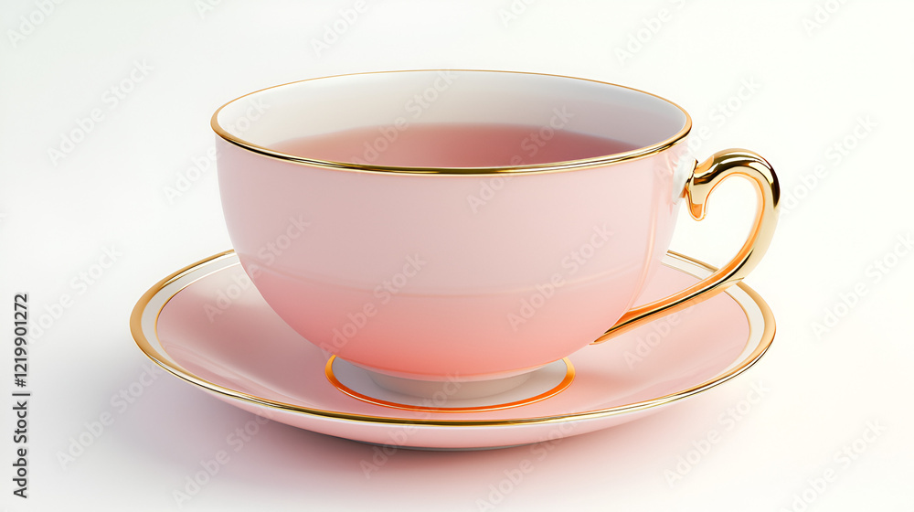 Pink teacup and saucer with gold trim, filled with tea. Elegant and delicate, perfect for a relaxing afternoon. Pink teacup and saucer with gold trim, filled with tea. Elegant and delicate, perfect for a relaxing afternoon.