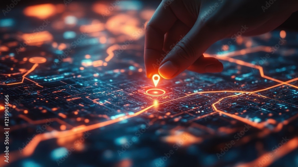 Digital Map with GPS Navigation System Marking Starting and Destination Points for Efficient Route Planning Digital Map with GPS Navigation System Marking Starting and Destination Points for Efficient Route Planning