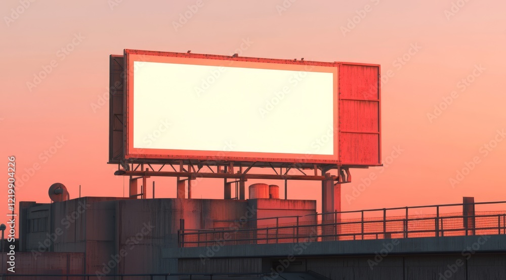 Obraz premium Blank billboard on rooftop at sunset.