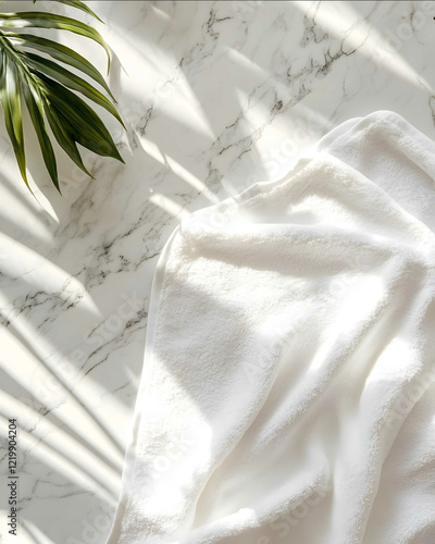 Wallpaper Mural frame from above White terry towel lies on the marble floor Torontodigital.ca