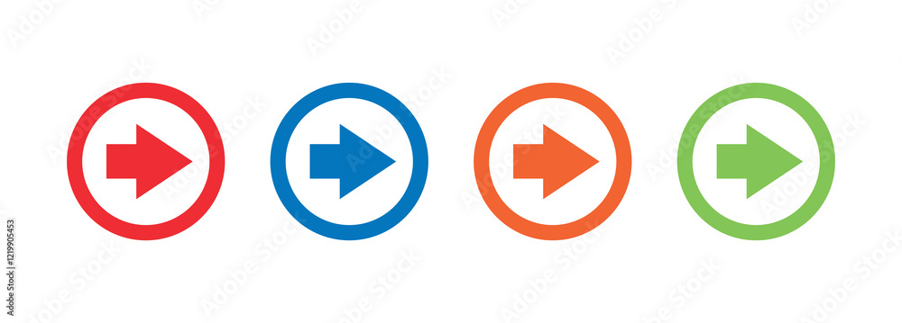 Arrow icon. Circle and arrow. Colorful arrow symbols. Flat design vector illustartion. Arrow icon. Circle and arrow. Colorful arrow symbols. Flat design vector illustartion.