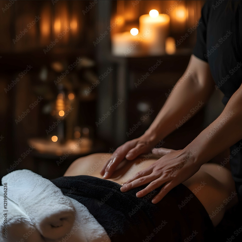 Fototapeta premium Create a luxurious magazinecoverstyle photograph in a 16x9 horizontal format focusing on a postoperative massage being performed on the back of a fairskinned person Th