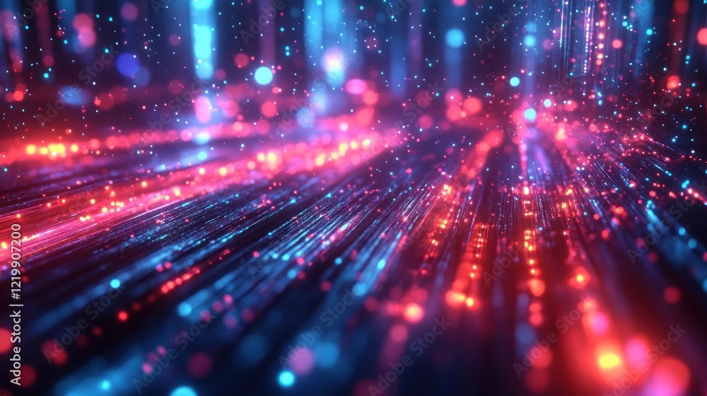 Futuristic Cybernetic Landscape with Glowing Data Cables and Vibrant Particles Futuristic Cybernetic Landscape with Glowing Data Cables and Vibrant Particles