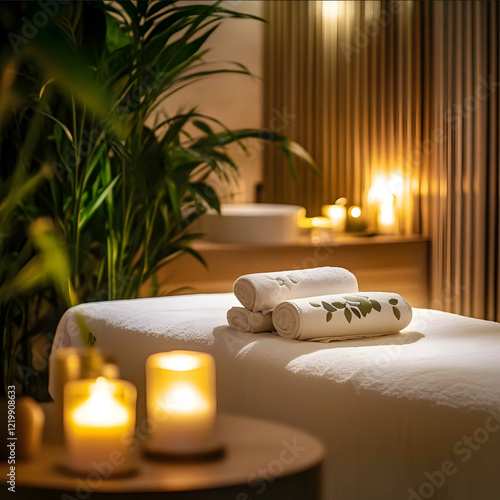 an ultra luxury peaceful massage oasis spa in a modern hotel candles and soft light ultra relaxation no people in picture photo