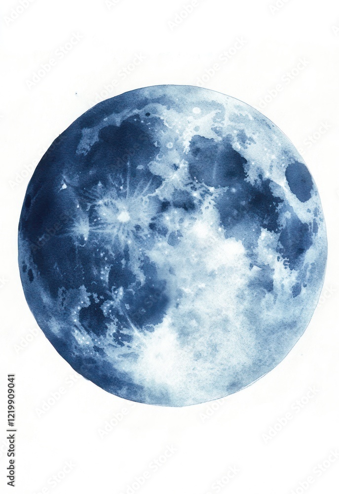 Watercolor Painting of a Blue Moon Celestial Body Watercolor Painting of a Blue Moon Celestial Body