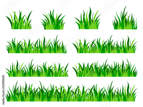 illustration of green grass or bush icon isolated on white background.cartoon grass illustration in flat design collection.clipart grass or bush element set
