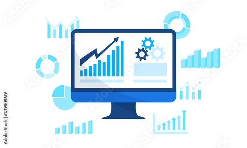 illustration of Data Analytics and monitoring concept or web reporting dashboard and data analytics research on monitor chart dashboard