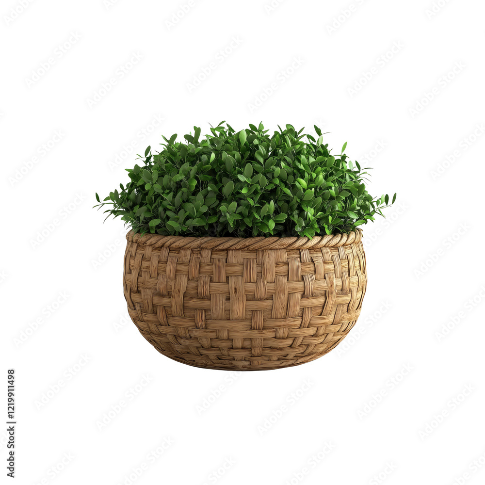 Lush Green Plant in a Woven Wicker Basket
